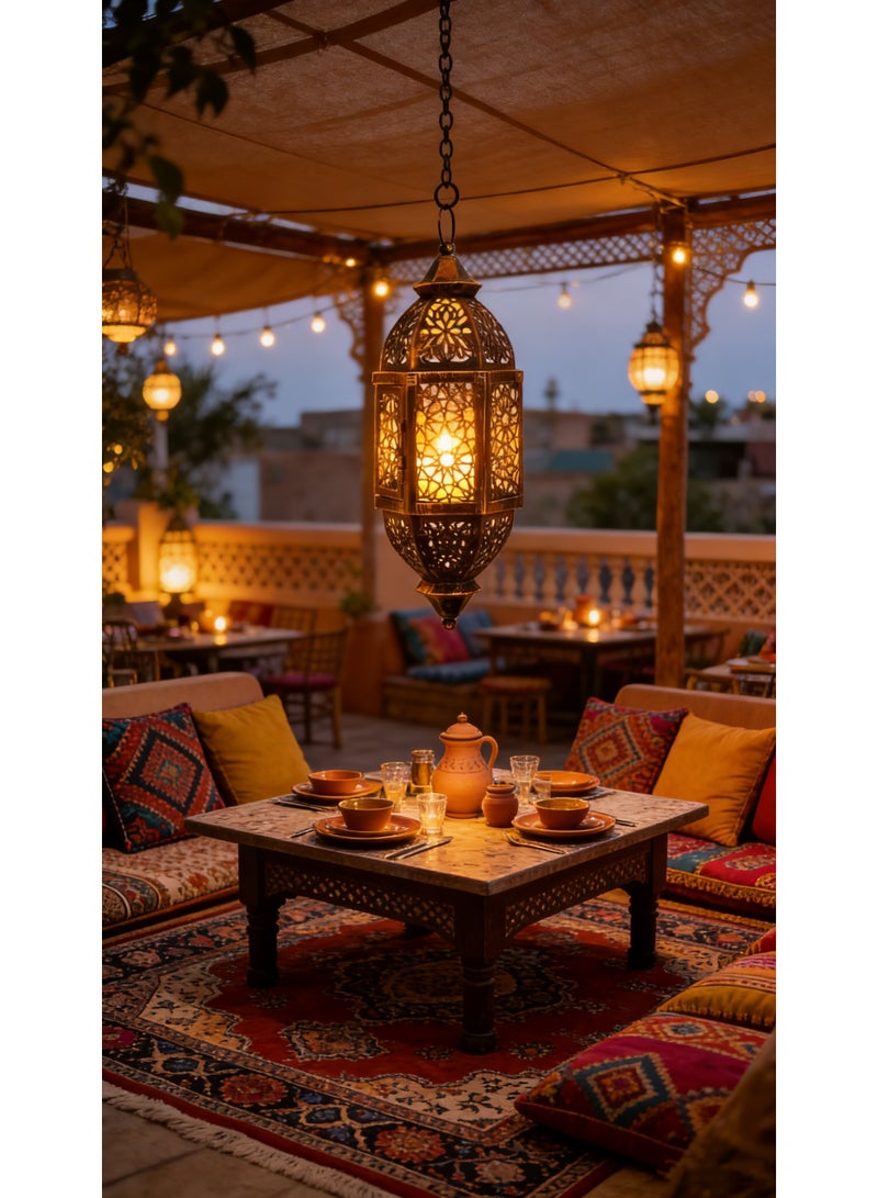 Decorative Hanging Lantern – Premium Metal Ramadan Lamp with Beautiful Light Patterns, Ideal for Wall Mount, Tabletop Display & Thoughtful Festival Gifts（Y-67-BLK） - Image 4